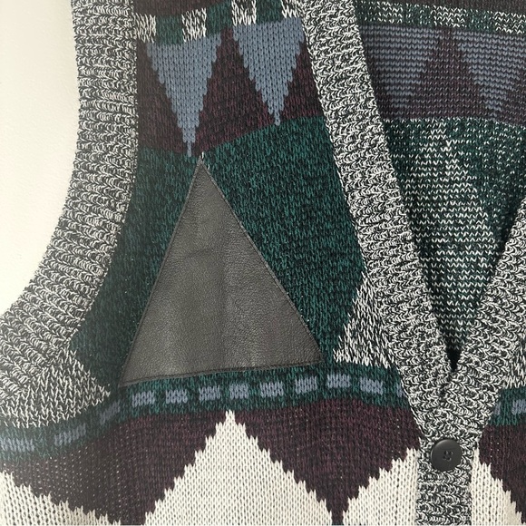 Impact‎ Men's Sweater Vest Size Large Leather Gray Geometric Vintage Grandpa - Picture 4 of 5